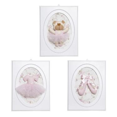 Imagem de Trio De Quadros Balé Com Pérolas Quarto Bebê Infantil Menina - Potinho