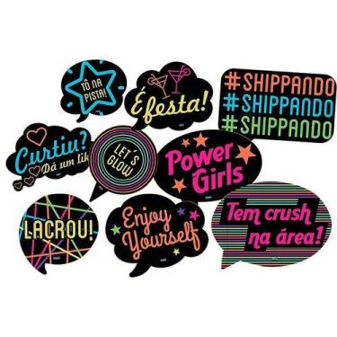 Imagem de Kit Plaquinhas Divertidas Festa Neon - 09 unidades - Festcolor -  Fest