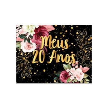 Imagem de Painel de Festa Horizontal 1,55 X 1,20 - Meus 20 Anos Floral Efeito Br