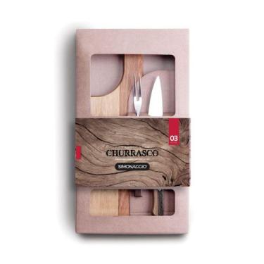 Imagem de Kit para Churrasco de Aço Inox Simonaggio com Cabo de Madeira 3 Peças