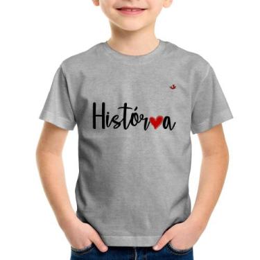 Imagem de Camiseta Infantil História por amor - Foca na Moda, Cinza, 2