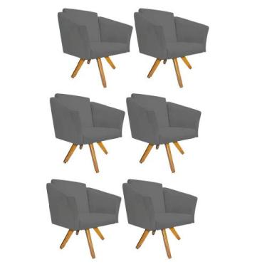 Imagem de Kit 06 Poltrona Cadeira Decorativa  Win Base Giratória Sala de Estar R