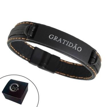 Imagem de Pulseira de Couro Magnética Gratidão Costura Laranja - GRANADO ACESSÓR