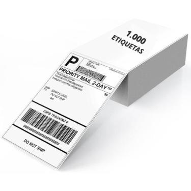 Imagem de 1.000 Etiquetas Térmicas 10x15 Serrilha Resma Branco 100x150 - Mebusqu