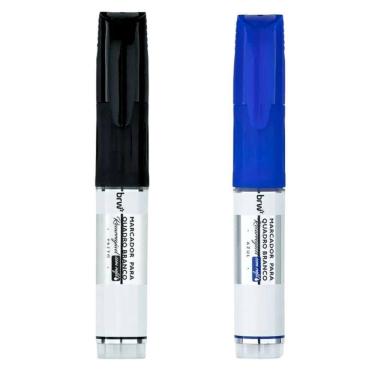 Imagem de Kit 2 Pincel Marcador Quadro Branco Recarregável Com Refil Brw Preto E Azul