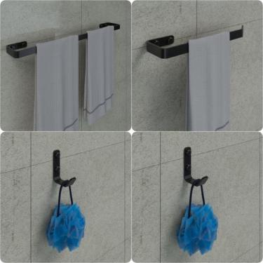 Imagem de Kit Acessórios Para Banheiro Preto Fosco 4 Peças Plus - Cromoshop