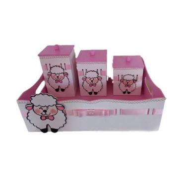Imagem de Kit Higiene Bebê MDF 4 Peças Cesta Organizadora Ovelhinha - Canaã Artb