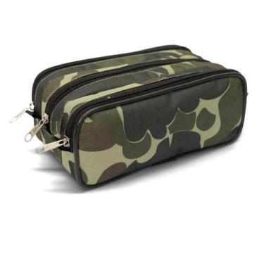 Imagem de Estojo Escolar Masculino Triplo LS EE2110 três divisórias estampa camu