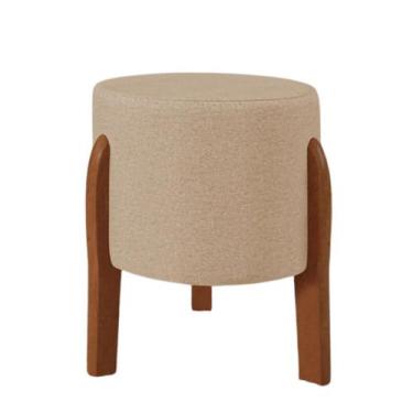 Imagem de Puff Banquinho Redondo Dallas Com Pés Em Madeira Maciça - Ms decor, Be