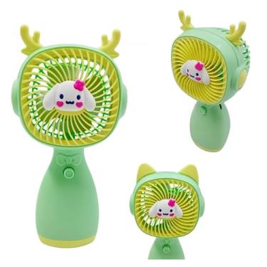 Imagem de Ventilador Portátil Mini USB Recarregável, 3 Velocidades, Design Infantil, 14cm, com 2 Pares de Orelhas Decorativas (Verde)
