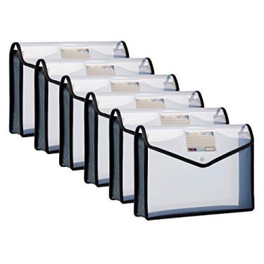 Imagem de FANWU Pacote com 6 organizadores de documentos de carteira de arquivo de plástico com aba e fecho de botão, tamanho carta, expansão de 7 cm, pasta grande de arquivos expansível A4 de poliéster para