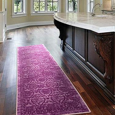 Imagem de Antep Rugs Alfombras antiderrapante (antiderrapante) 2 x 17 cm, forro de borracha floral, geométrico, perfil baixo, tapete de corredor para área interna (roxo, 6 x 18 cm)
