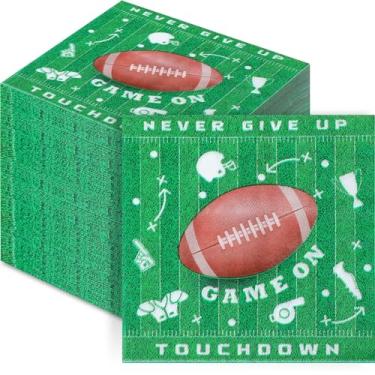 Imagem de Gueevin 100 guardanapos de futebol descartáveis, guardanapos de coquetel de papel, decorações de festa de futebol, lembrancinhas de 16,5 x 16,5 cm, guardanapos de touchdown para tema de futebol,
