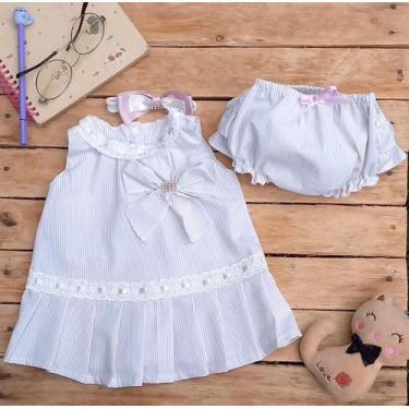 Imagem de kit Vestido Tiara calcinha Tapa-fralda Bebê Menina - Mania De Mãe, M