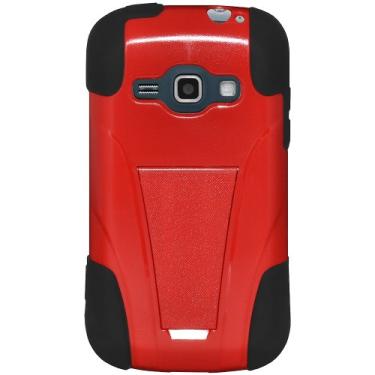 Imagem de Amzer AMZ96044 Capa híbrida de camada dupla com suporte para Samsung Galaxy Prevail II M840/Anel Samsung Galaxy M840 - Embalagem de varejo - Preto/Vermelho