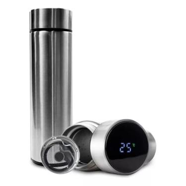 Imagem de Garrafa Térmica Inteligente Inox Portátil 480ML Premium - Mantém sua Bebida Quente ou Fria por Mais Tempo, Design Compacto e Moderno para Uso Diário e Viagens-Aço Inox