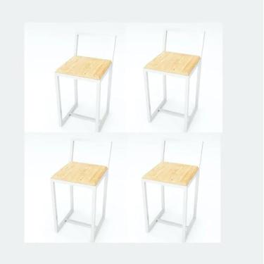 Imagem de Jogo 4 Banqueta Baixa Para Cozinha Branca Assento Pinus Industrial