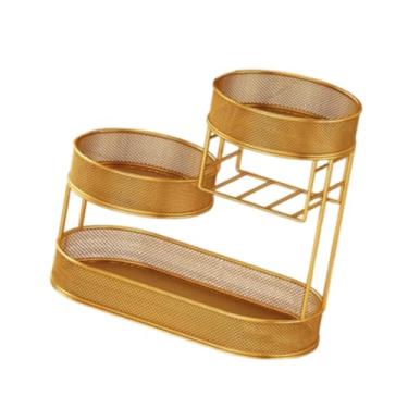 Imagem de IEUDNS Suporte de cesta de arame com 3 camadas, cesta de pão, vegetais, tigela de frutas, para armazenamento, cebola, despensa de vegetais, Ouro