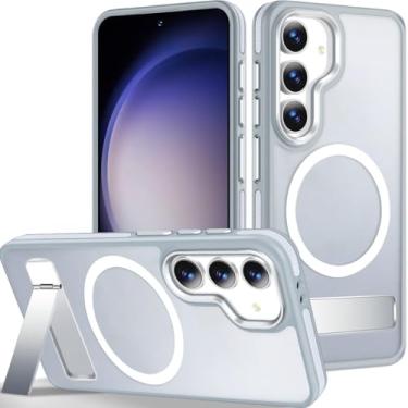 Imagem de MALEWOLF Capa para Samsung Galaxy S25 compatível com Magsafe, suporte integrado para capa de telefone S25 fosca translúcida, capa de TPU antiderrapante com proteção contra quedas, capa magnética para