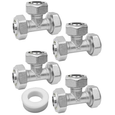Imagem de Encaixes de tubulação de ar Tee adequados para sistema de linha de ar comprimido de oficina, 3/4 polegadas x 3/4 polegadas x 3/4 polegadas Conexões de duto de ar 200PSI pressão de trabalho, 4 peças