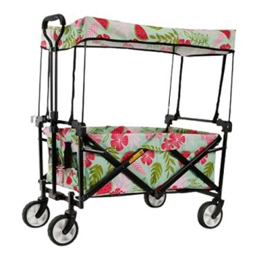 Imagem de carroça Carrinho de vagão funcional com rodas dobrável utilitário lounge vagão jardim carrinho de vagão portátil com dossel para acampamento dobrável