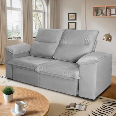 Imagem de Sofá Retrátil Reclinável America 1,80m Suede Cinza
