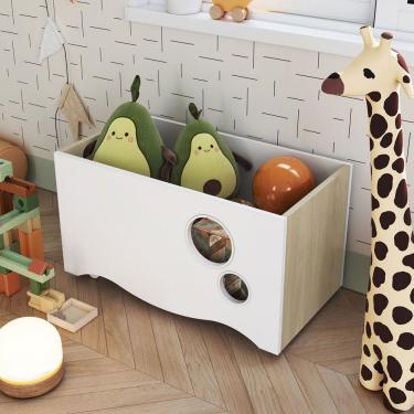 Imagem de Baú de Brinquedos Encanto com Rodízios Carvalho Araguaia/Branco - Completa Móveis