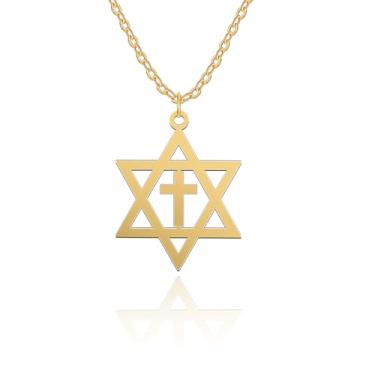 Imagem de Yifnny Colar com pingente de estrela de Davi, pingente de cruz hexagrama, colar de corrente de aço inoxidável, joias simples de estrela de Davi, colares de cruz para mulheres e homens, Aço inoxidável,