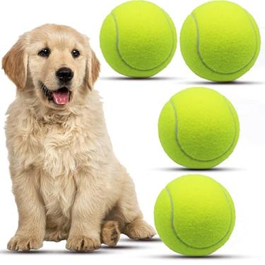 Imagem de Magicorange Bolas de tênis para cães, pacote com 4, bola de tênis gigante de 10 cm, grande para cães, brinquedos para mastigar animais de estimação grandes para esportes ao ar livre/interno (amarelo,