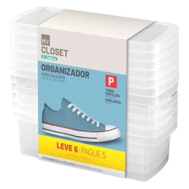Imagem de Sapateira Organizador Para Calçados Kit 6 Caixa Plástica Com Tampa Par