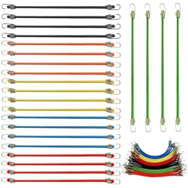 Imagem de 24 peças de cordas elásticas coloridas com ganchos, cordas elásticas ajustáveis, mini elásticas, tiras de lona com ganchos para acampamento bagagens de teto, barracas de carro, lonas, bicicletas