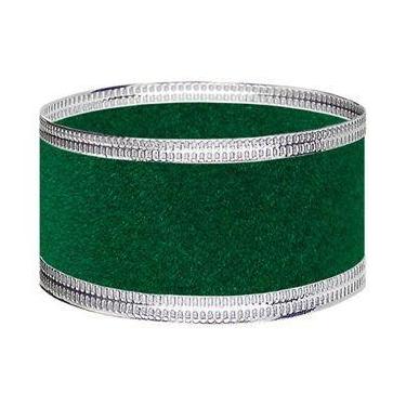 Imagem de Fita Natalina Veludo Grosso 3,5cm X 5m Verde-bandeira Prata - Fitas Re