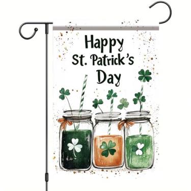Imagem de Starlit Patio Bandeira de jardim do Dia de São Patrício 30,5 x 45,7 cm Frascos de pedreiro de trevo de dupla face verde laranja decoração de quintal banner de feriado ao ar livre para casa, gramado,