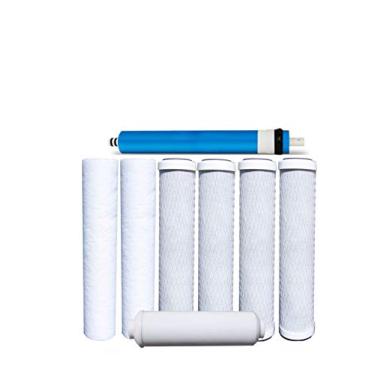 Imagem de CFS Conjunto de 8 filtros de água universais de 5 estágios inclui sedimentos, bloco de carbono, cartuchos em linha e membrana 50 GPD compatíveis com modelos de caixas de filtro de 25 cm – Conjunto de