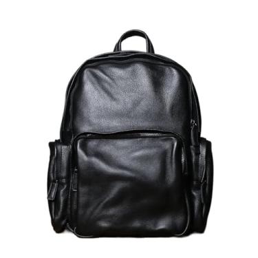 Imagem de Mochila masculina de couro de vaca casual bolsa de viagem mochila preta fashion para homens bolsa para laptop de 16 polegadas