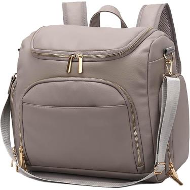 Imagem de Mochila de troca de fraldas de couro PU, fralda impermeável de grande capacidade para mamãe e papai, atualização de grande capacidade, cinza
