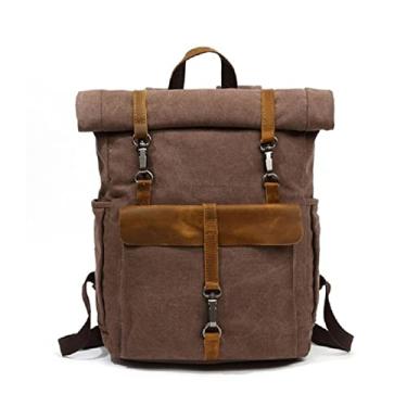 Imagem de Mochila de couro de lona fashion para homens Mochila de laptop para viagem Mochila masculina para computador(Coffce)