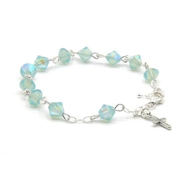 Imagem de Pulseira pequena de rosário católico de cristal ou vidro austríaco para primeira comunhão/eucaristia ou reconciliação/confissão. Um presente significativo e bonito para ocasiões especiais., One Size,