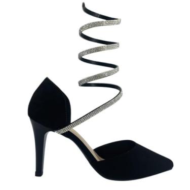 Imagem de Scarpin Aberto Feminino Strass Espiral Salto Alto 8cm Fino 146 (Preto, BR, Adulto, Numérico, 38)