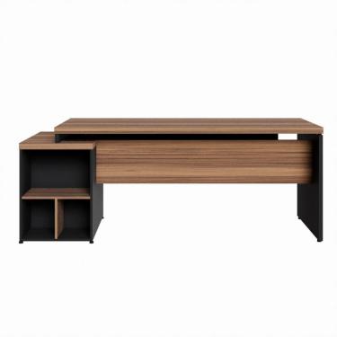 Imagem de Mesa Diretor Office 170/192cm com Gaveteiro Web Office - Nogal/Preto