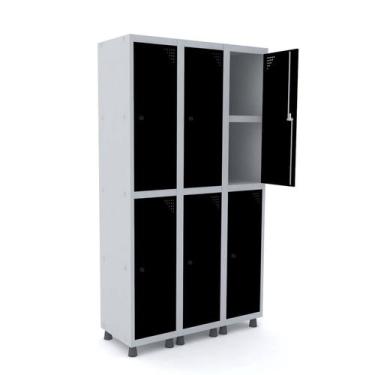 Imagem de Roupeiro de aço 3m 06 portas c/ prat. pitão pandin - cinza/preto