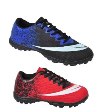 Imagem de Chuteira Society Adulto Infantil 2 Pares - Perflex, Preto azul, Vermel