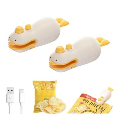 Imagem de 3-IN-1 Mini Bag Sealer Cute Duck Shape,2Pack Rechargeable Bag Sealer Heat Seal com Cutter,Magnet Mini Bag Resealer Machine,Portável para a armazenagem de comida de sacos de plástico