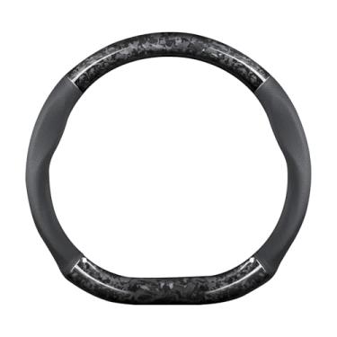 Imagem de Ergocar Capa para volante de carro, fibra de carbono forjada tipo D e manga de volante de couro, 37-38 cm/14,5-15 polegadas, antiderrapante, macia, respirável, estilo esportivo moderno