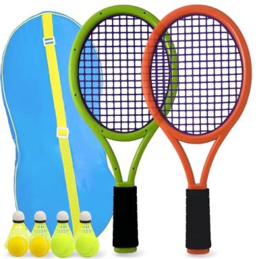 Imagem de JHuiLap Raquete de tênis infantil verde escuro e laranja, raquete de tênis de 43 cm, adequada para esportes internos e externos para crianças de 3 a 12 anos, com bola macia e badminton..