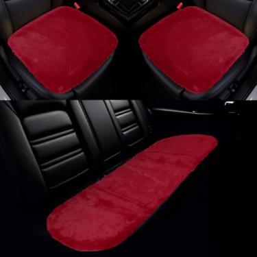 Imagem de X AUTOHAUX Conjunto universal de capa de assento de carro para assento de carro para assento dianteiro traseiro tapete de assento de lã vinho tinto 1 conjunto