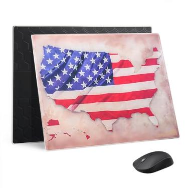 Imagem de Mousepad gamer Langbohos em vidro atualizado, com superfície microgravada e base em silicone, alta precisão e velocidade, durável, fácil de limpar, para jogos e escritório (America - 40,6 x 30,5 cm)