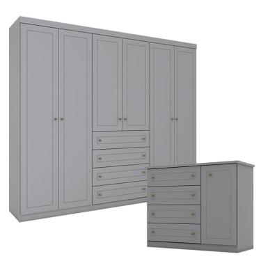 Imagem de Cômoda e Guarda Roupa Casal 6 Portas Mississipi Cinza – Henn