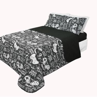 Imagem de Colcha Cobre Leito Infantil Queen 3 Peças Preto/Branco