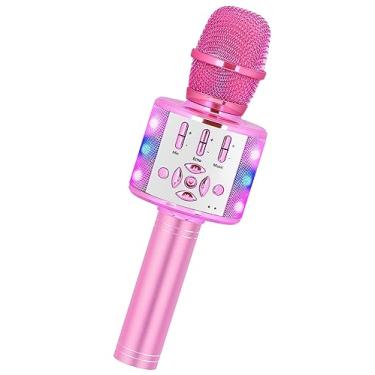 Imagem de Amazmic Brinquedos para meninas, microfone de karaokê infantil para crianças com luzes, presente de aniversário para meninas, brinquedo para meninos 3, 4, 5, 6, 7 e 8 anos (rosa claro)